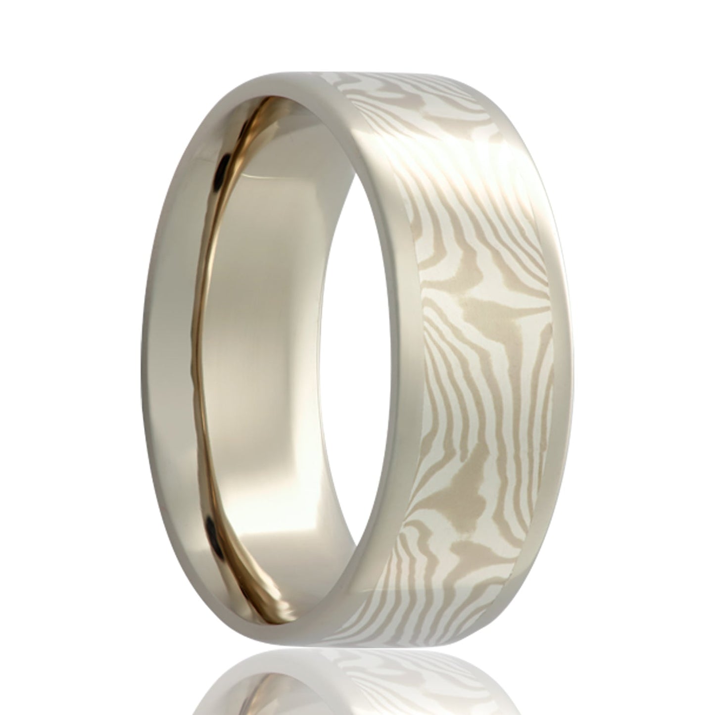 14k White Gold & Silver Mokume Gane Inlay 14k Gold Wedding Band