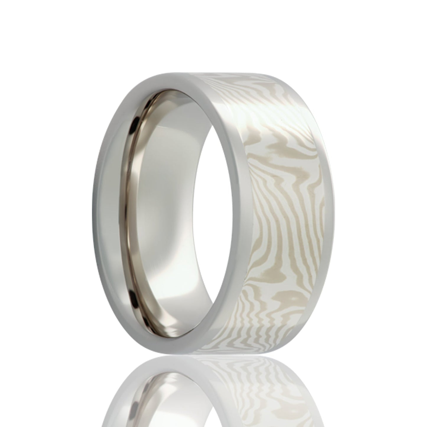 14k White Gold & Silver Mokume Gane Inlay Cobalt Wedding Band