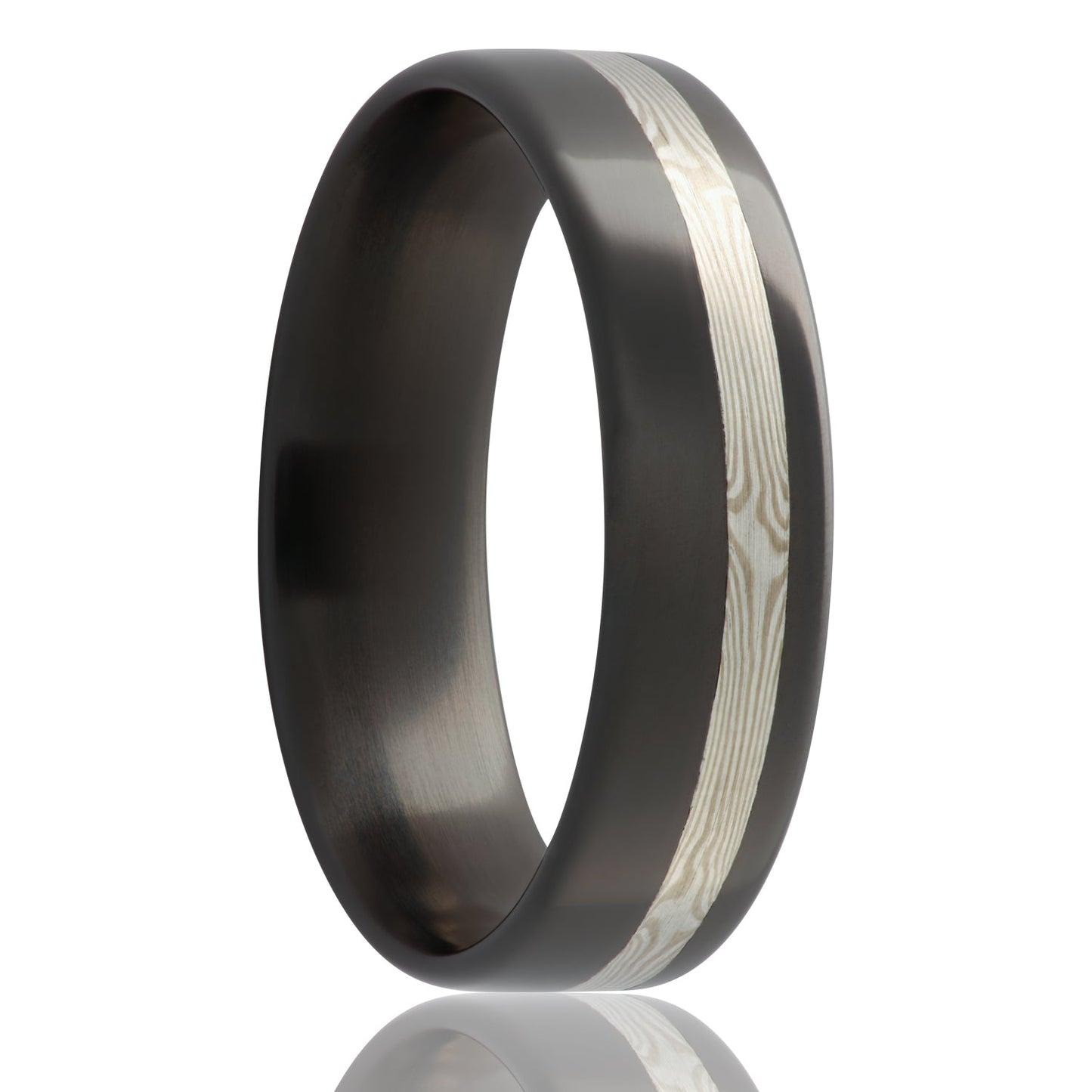 14k White Gold & Sterling Silver Mokume Gane Inlay Wedding Band