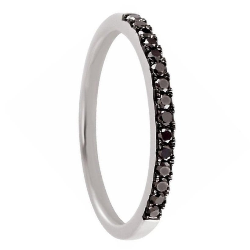 14k White Gold Women's Wedding Band with Black Diamonds