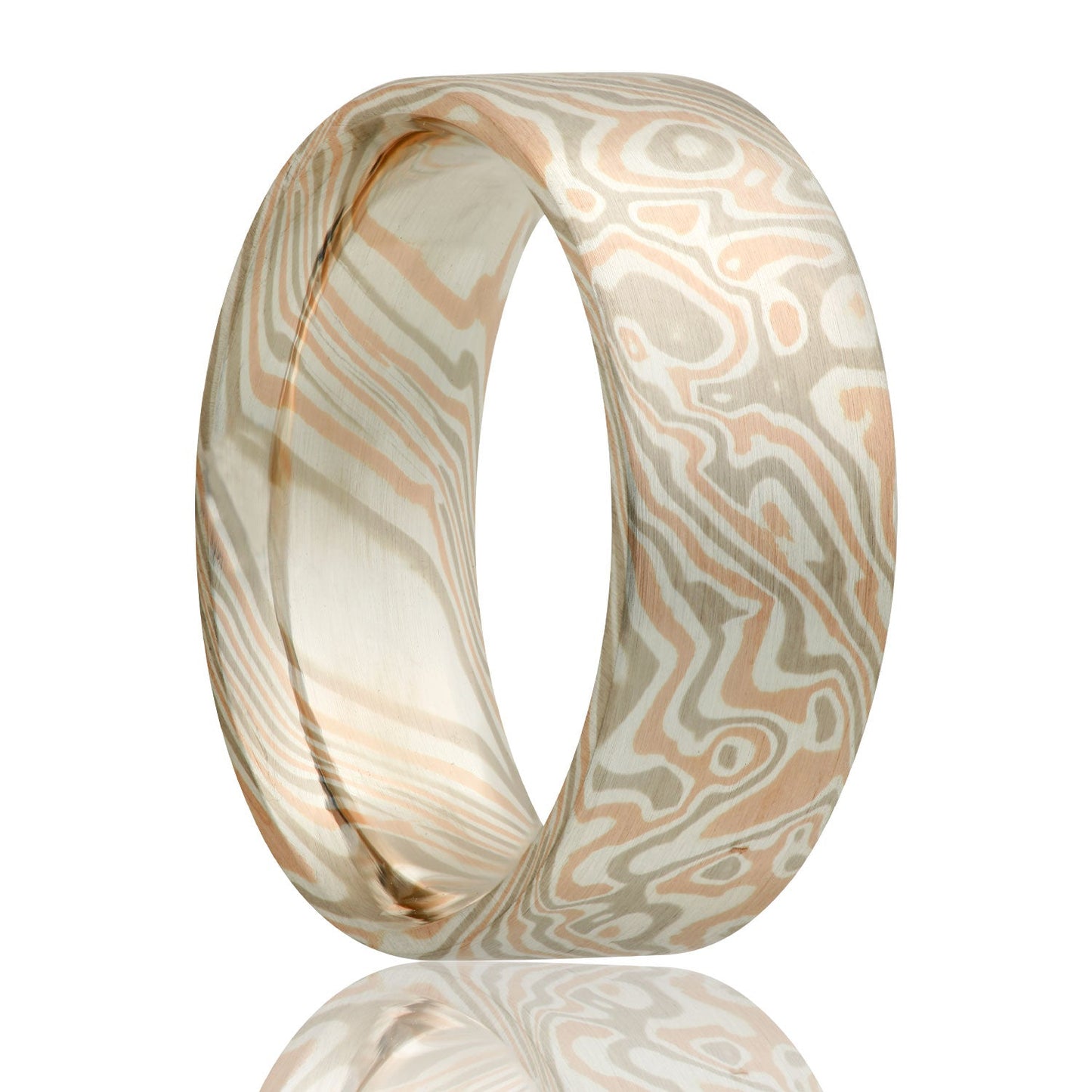 14k White & Rose Gold with Sterling Silver Mokume Gane Wedding Band
