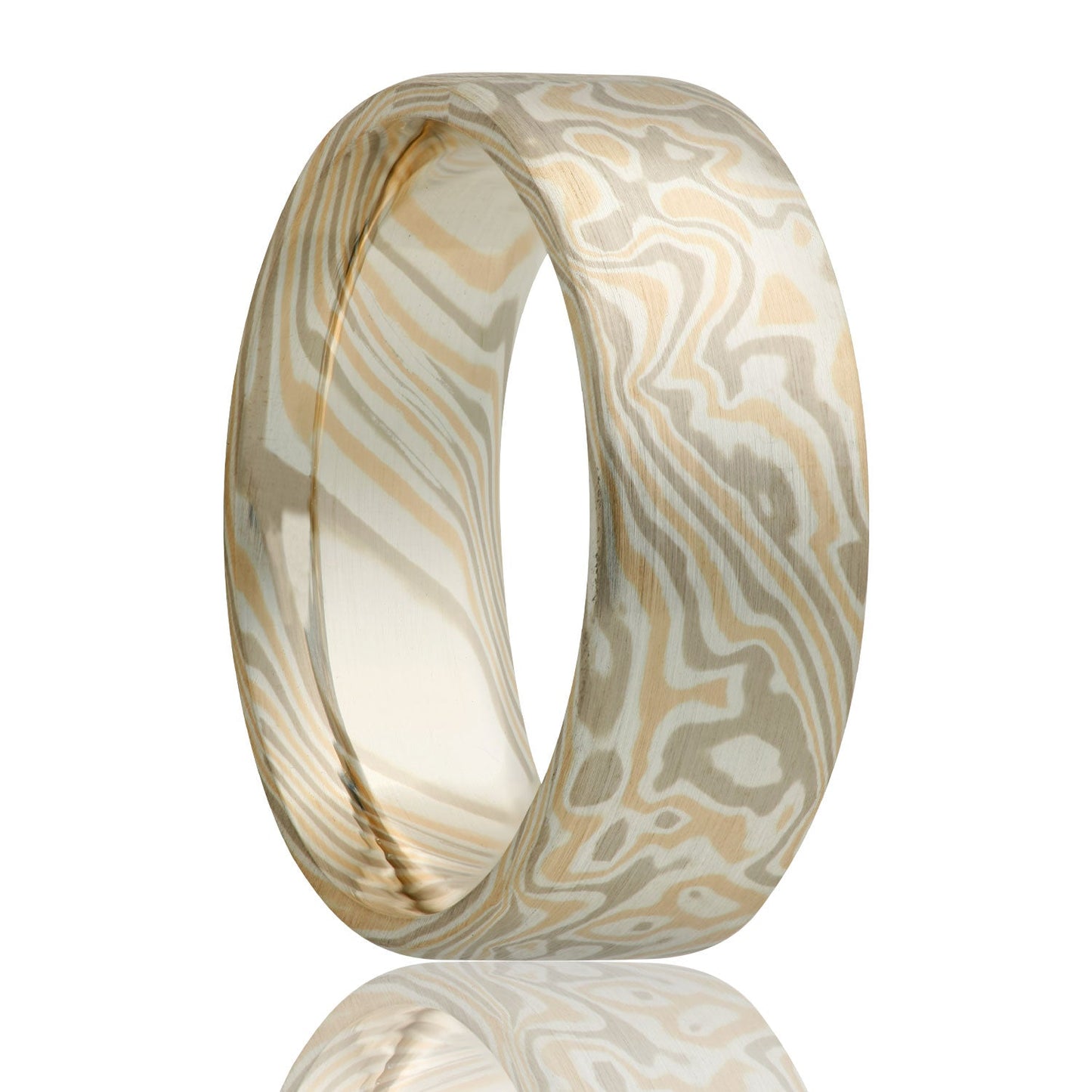 14k White & Yellow Gold with Sterling Silver Mokume Gane Wedding Band