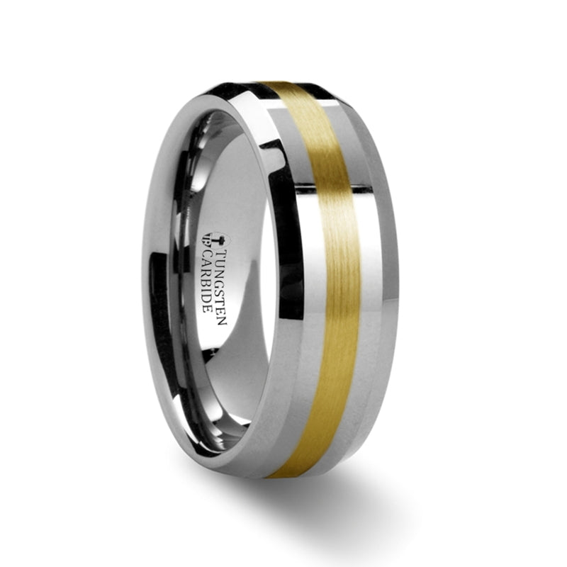 14k Yellow Gold Inlay Tungsten Men's Wedding Band