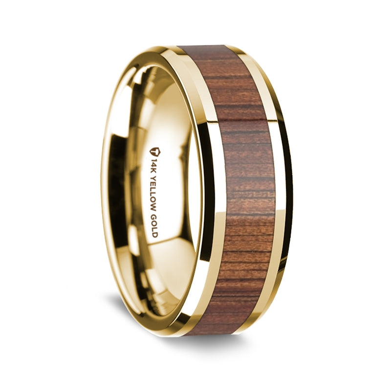 14k Yellow Gold Men's Wedding Band with Koa Wood Inlay
