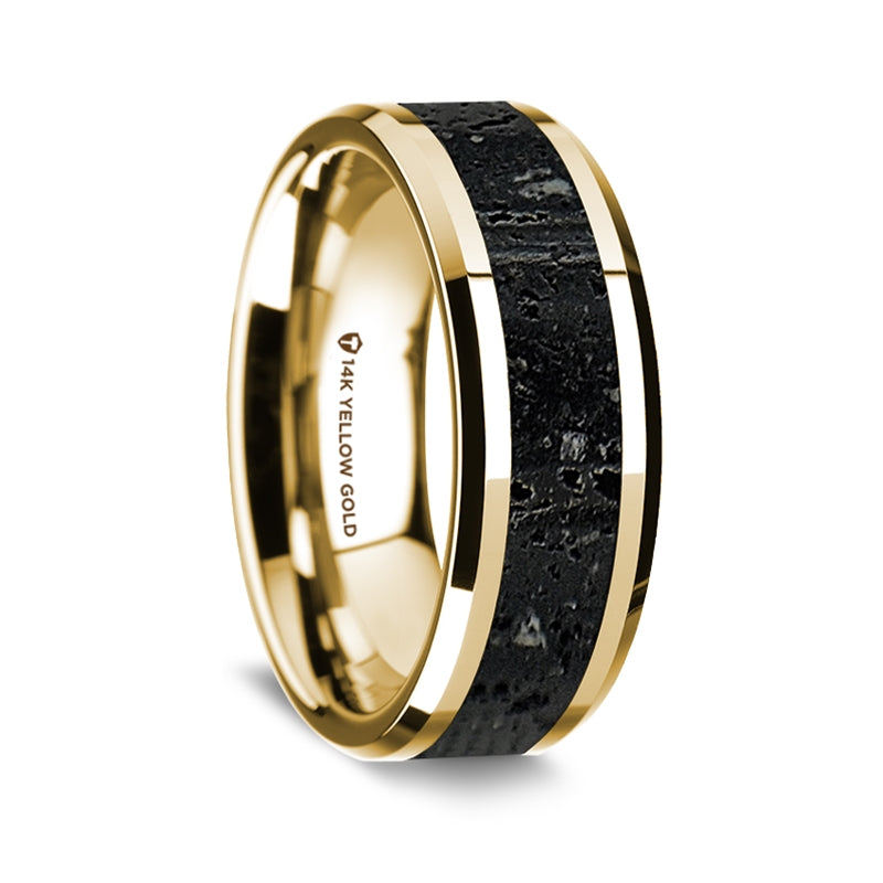14k Yellow Gold Men's Wedding Band with Lava Inlay