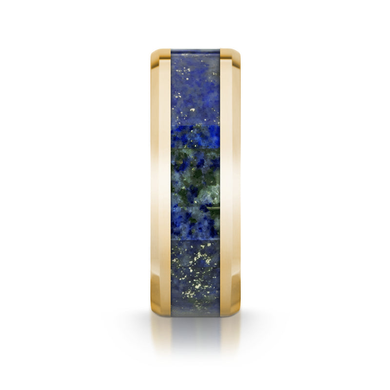 14k Yellow Gold Men's Wedding Band with Blue Lapis Lazuli Inlay