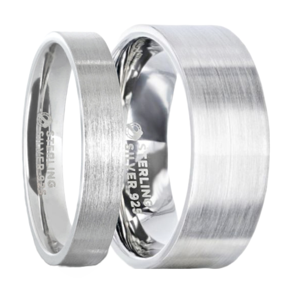 Brushed Sterling Silver Couple's Matching Wedding Band Set