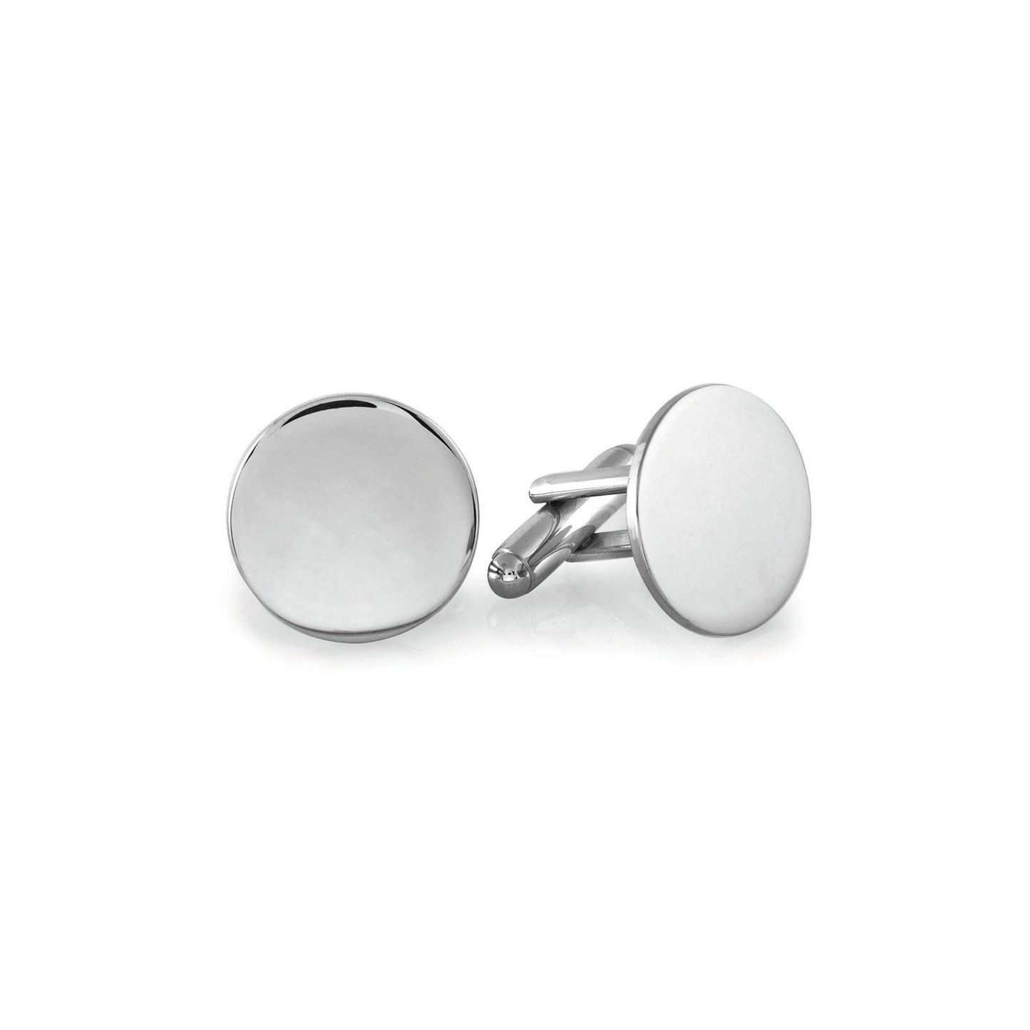 A round polished cufflinks displayed on a neutral white background.