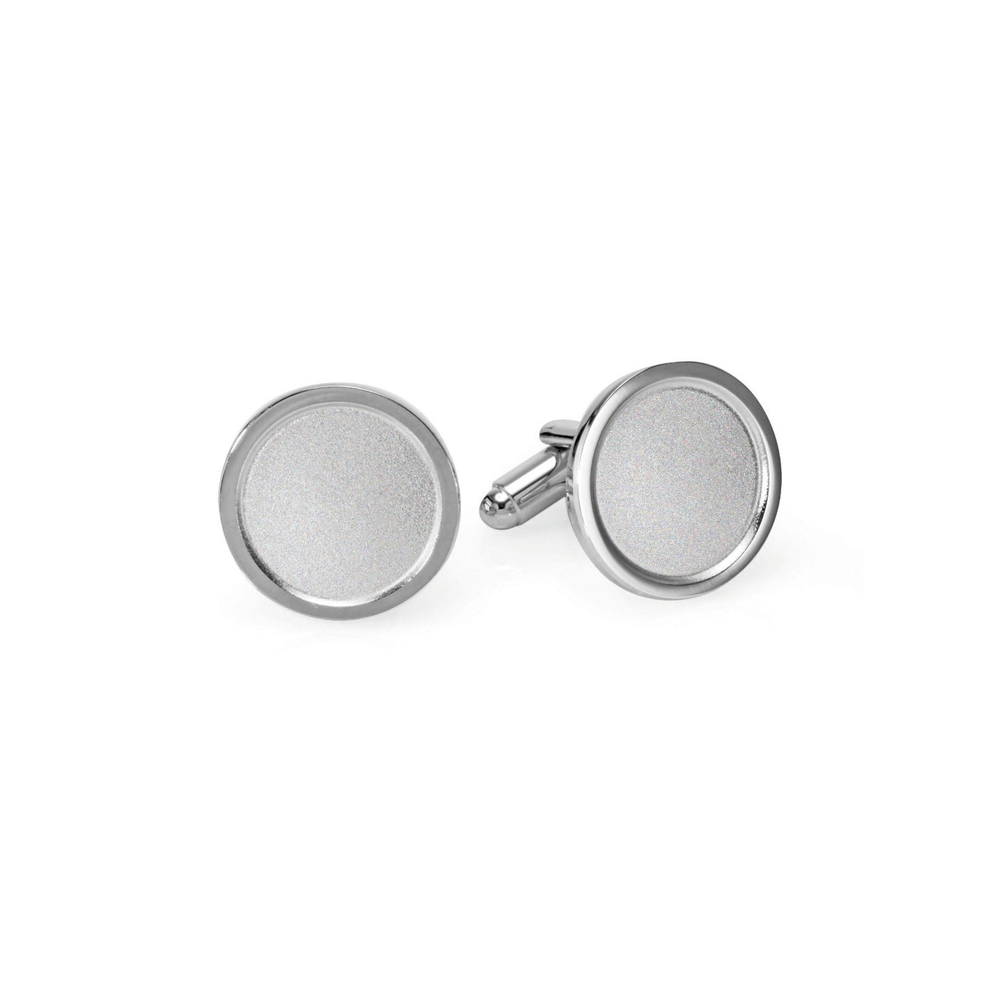A sandblasted cufflinks displayed on a neutral white background.