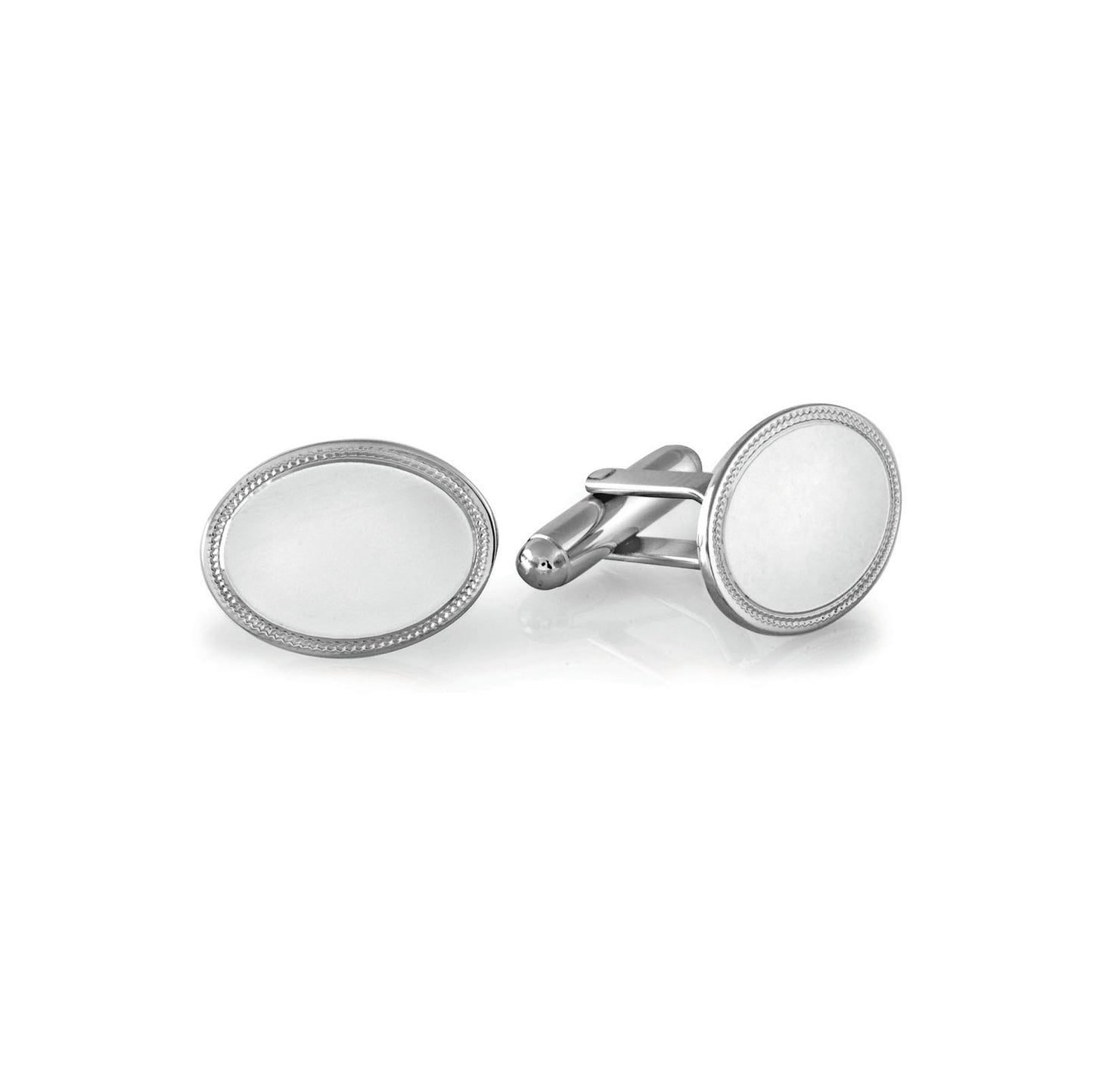A oval etched border cufflinks displayed on a neutral white background.