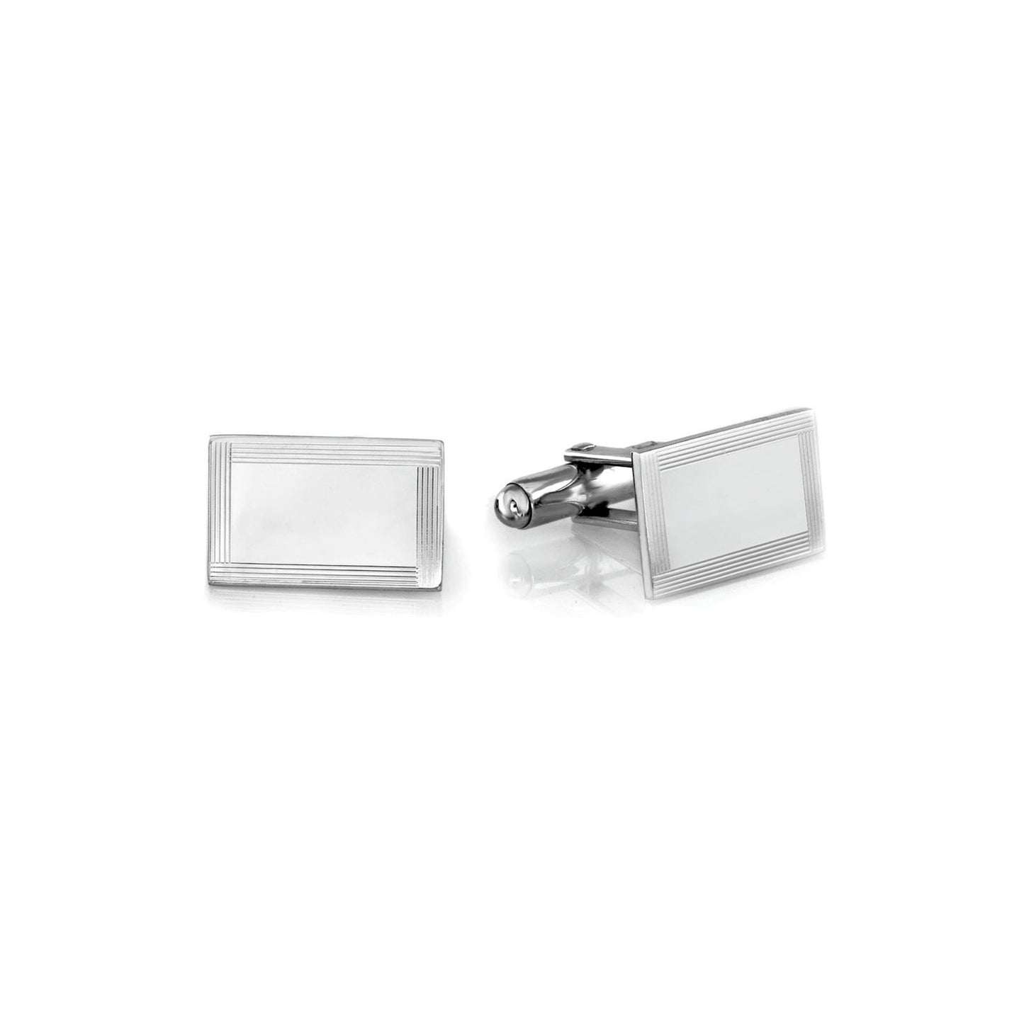 A brite etched cufflinks displayed on a neutral white background.