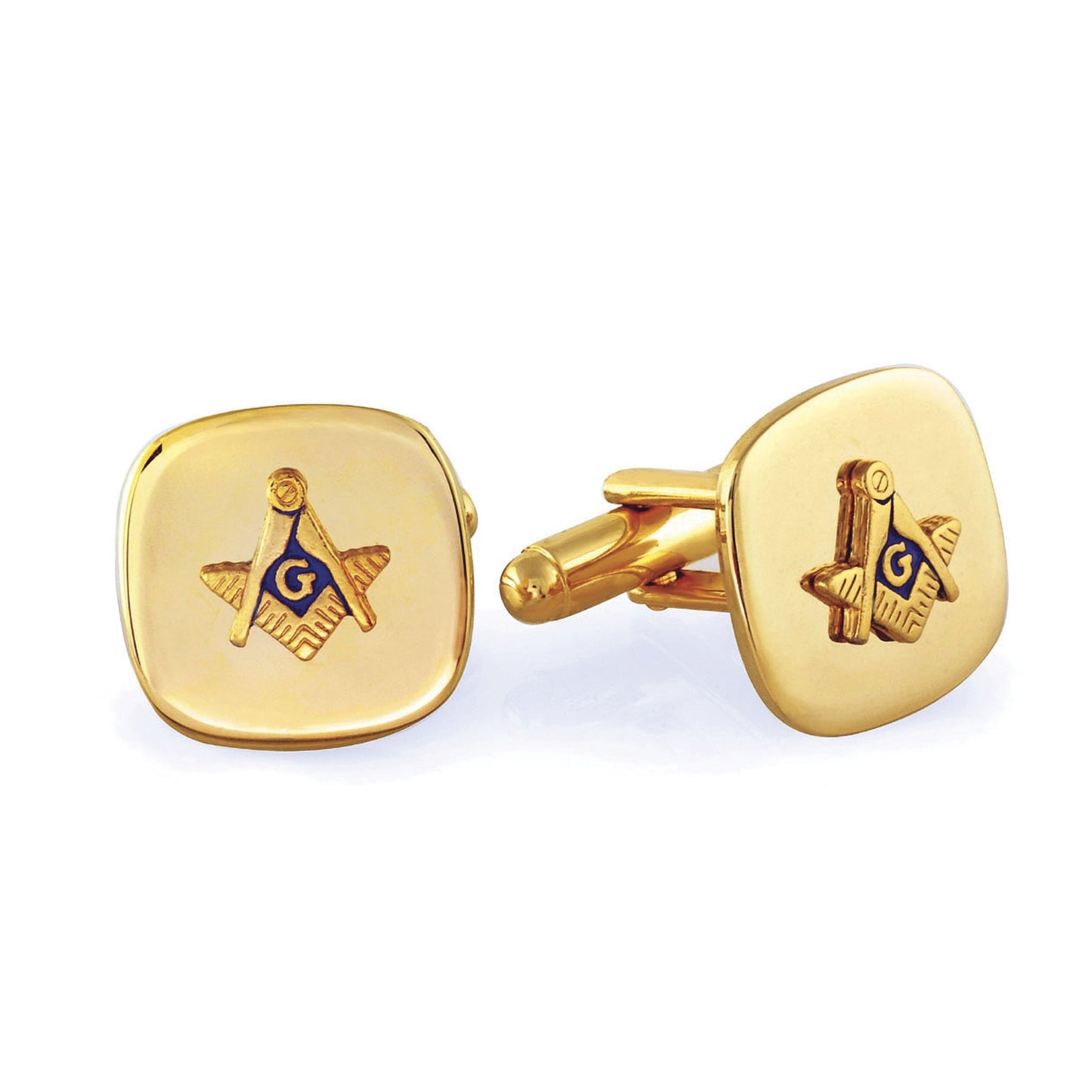 A mason ensignia cushion cufflinks displayed on a neutral white background.