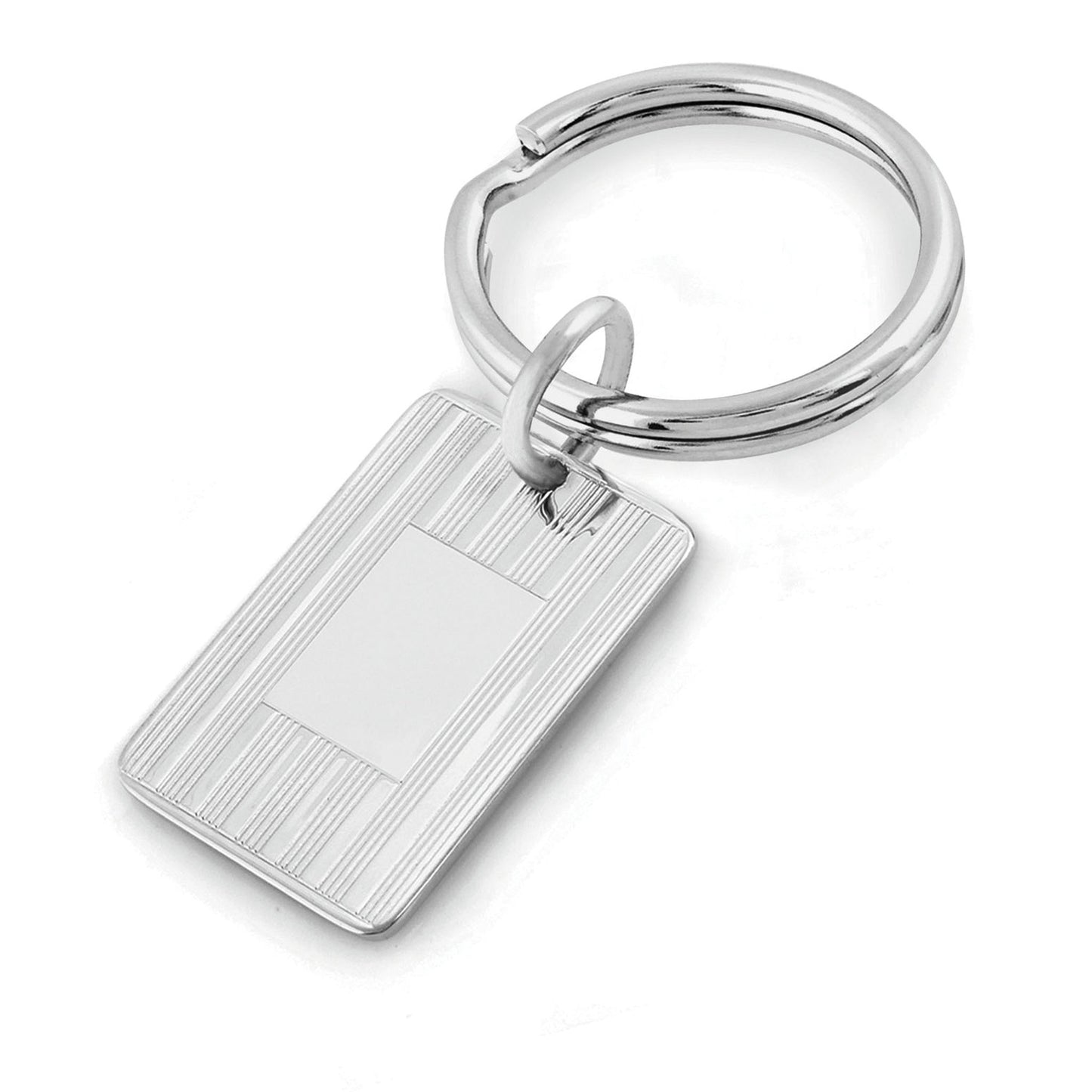A polished imprinted key ring displayed on a neutral white background.