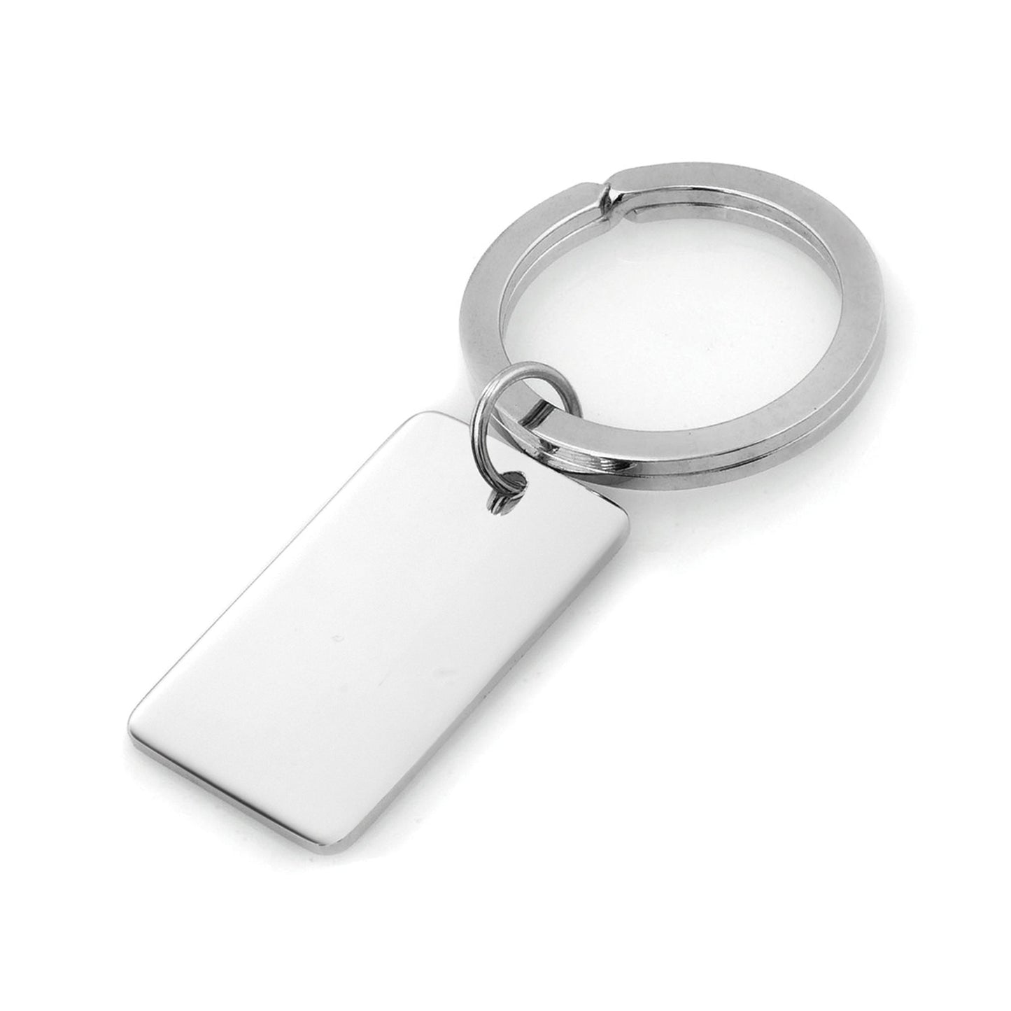 A plain polished rectangle key ring displayed on a neutral white background.
