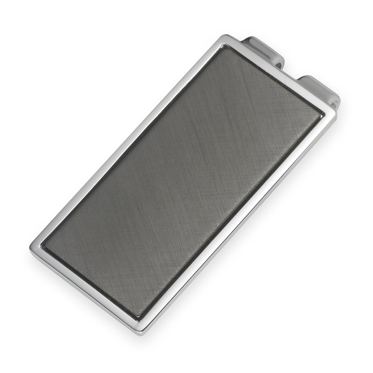 A rhodium money clip gun metal insert flor displayed on a neutral white background.