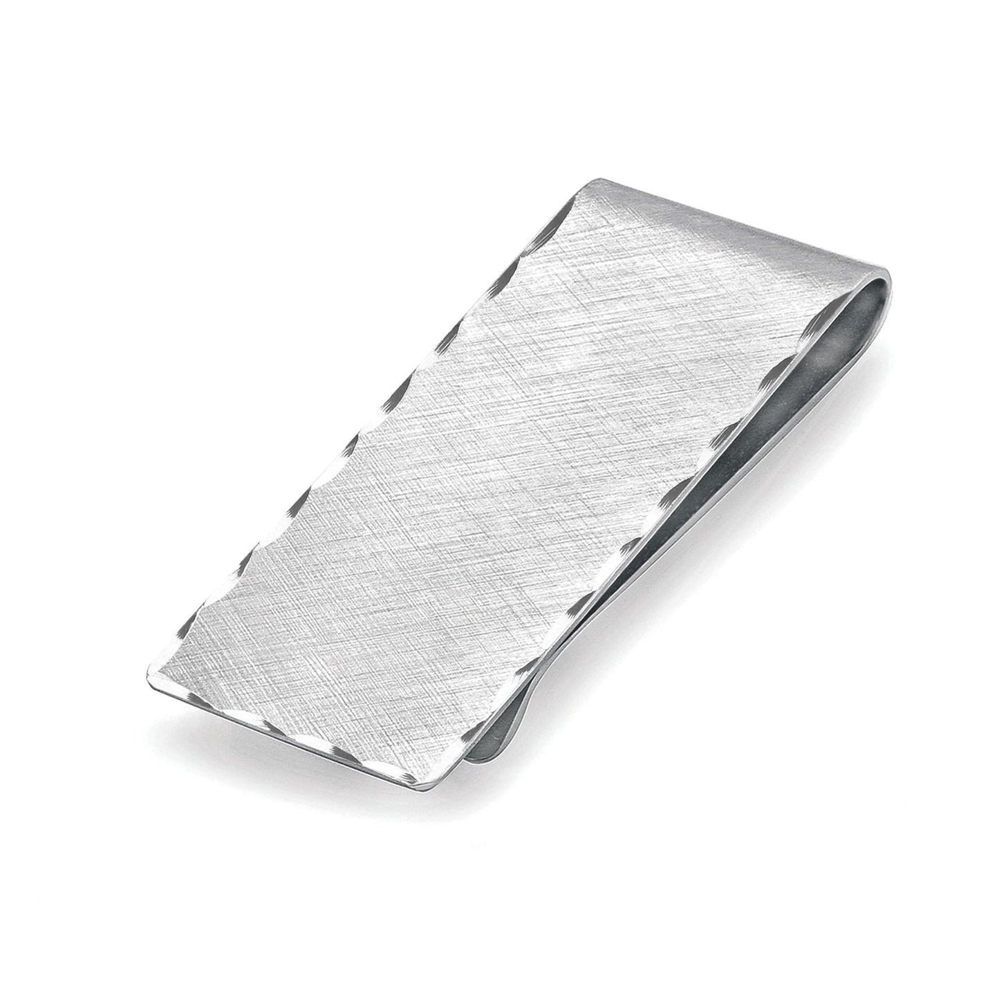 A florentine engraved money clip displayed on a neutral white background.