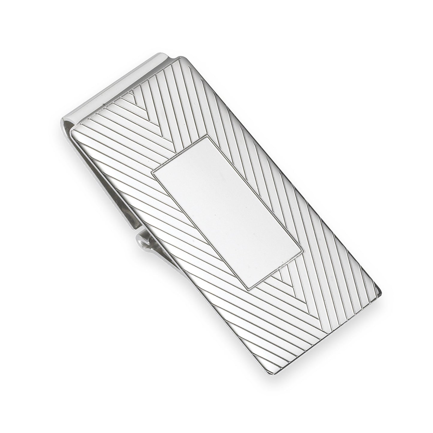 A 7 and 8" hinged engraved money clip displayed on a neutral white background.