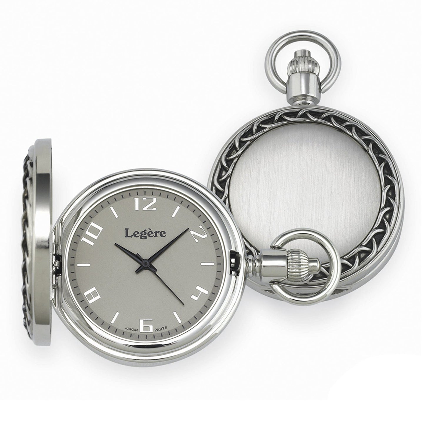 A pocket watch with ox braided rope and silver numbers displayed on a neutral white background.