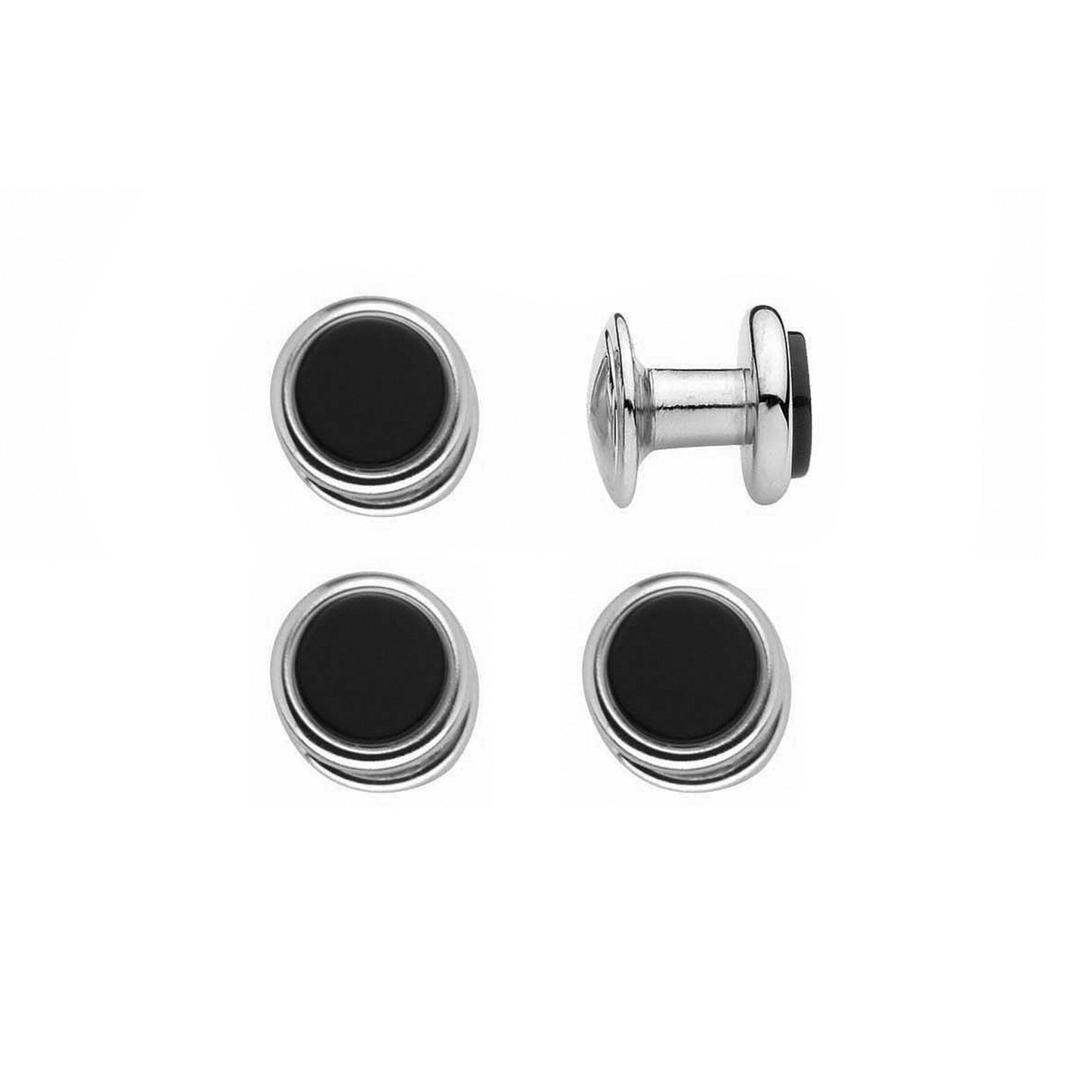 A genuine oynx four piece stud set displayed on a neutral white background.