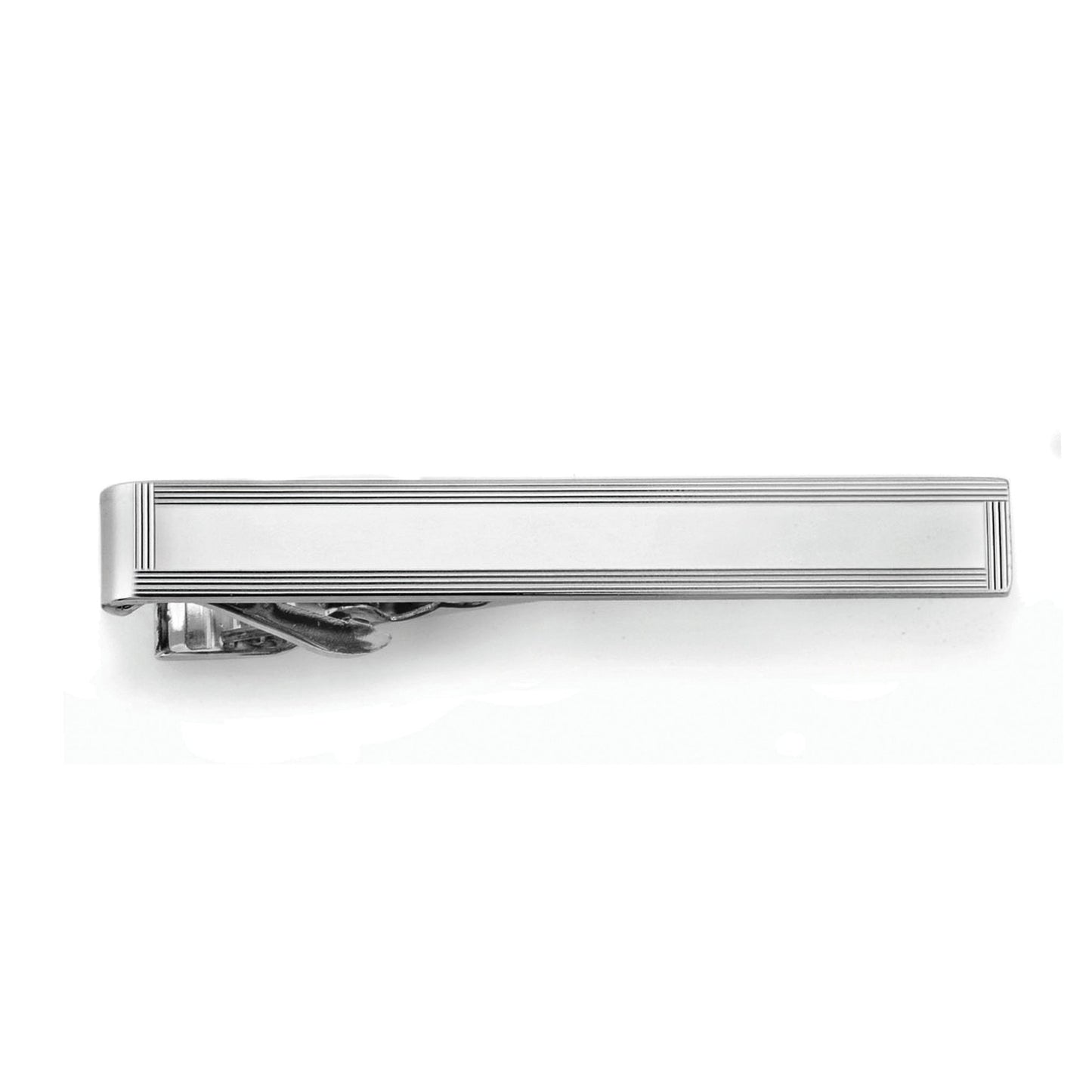 A 4-way brite engine-turned tie bar displayed on a neutral white background.