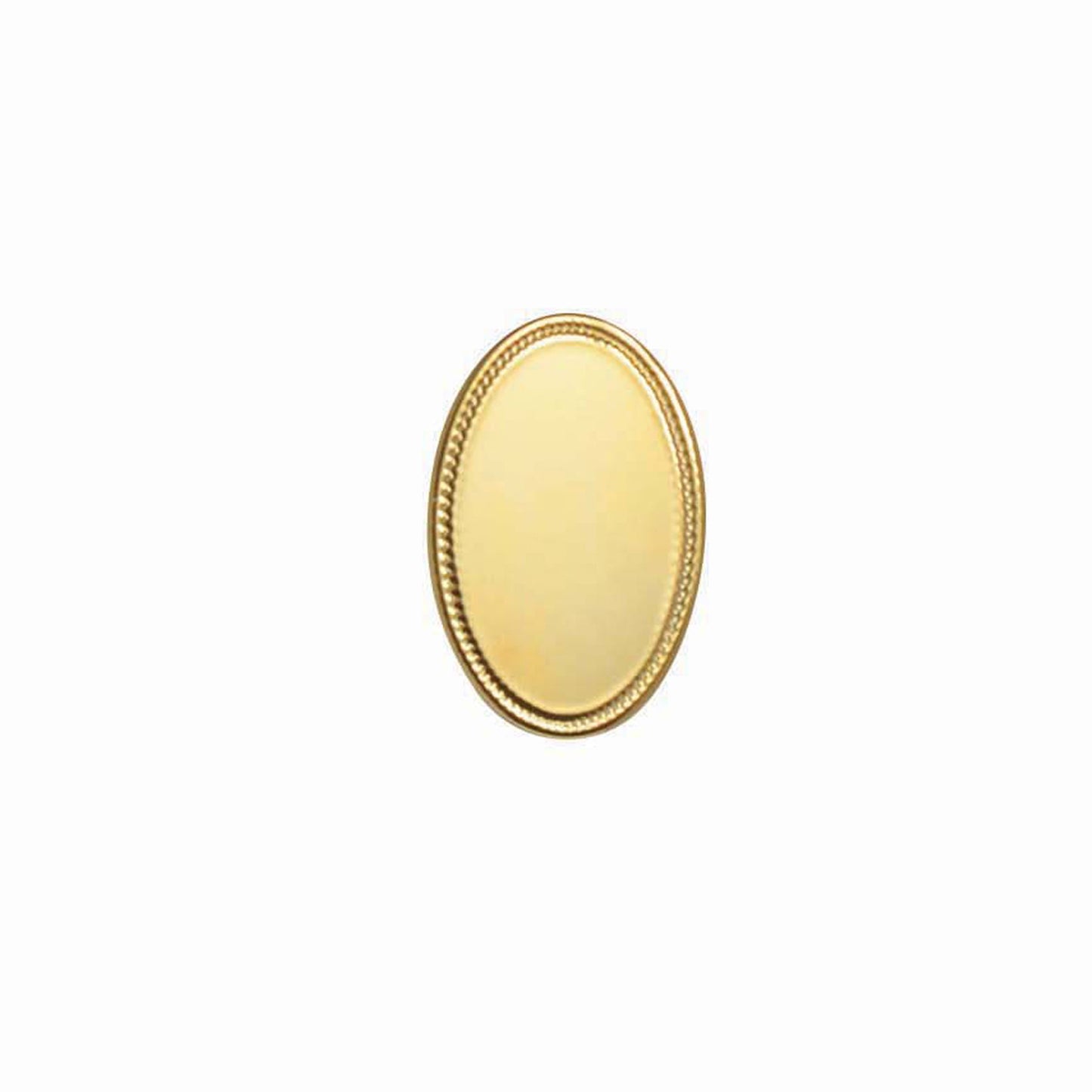 A 14k yellow gold oval polished engine-turned tie tack displayed on a neutral white background.