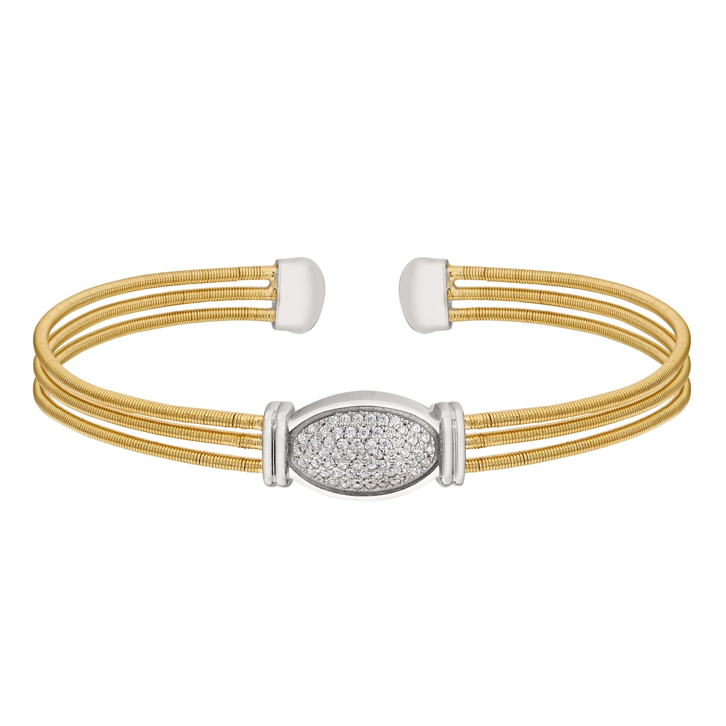 A three cable bracelet with simulated diamond oval displayed on a neutral white background.