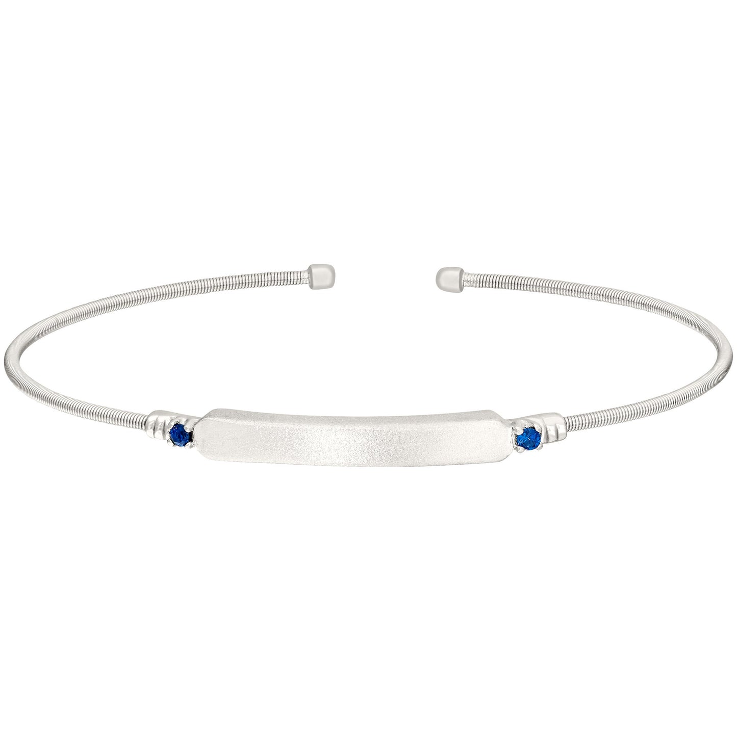 A engraveable flexible cable birthstone bracelet displayed on a neutral white background.