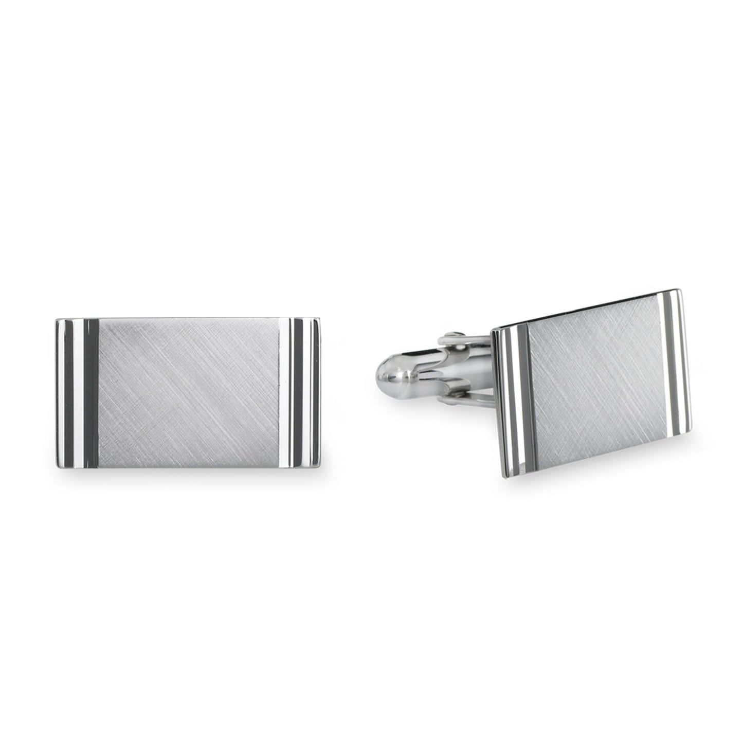 A sterling silver large rectangle diamond-cut cufflinks displayed on a neutral white background.