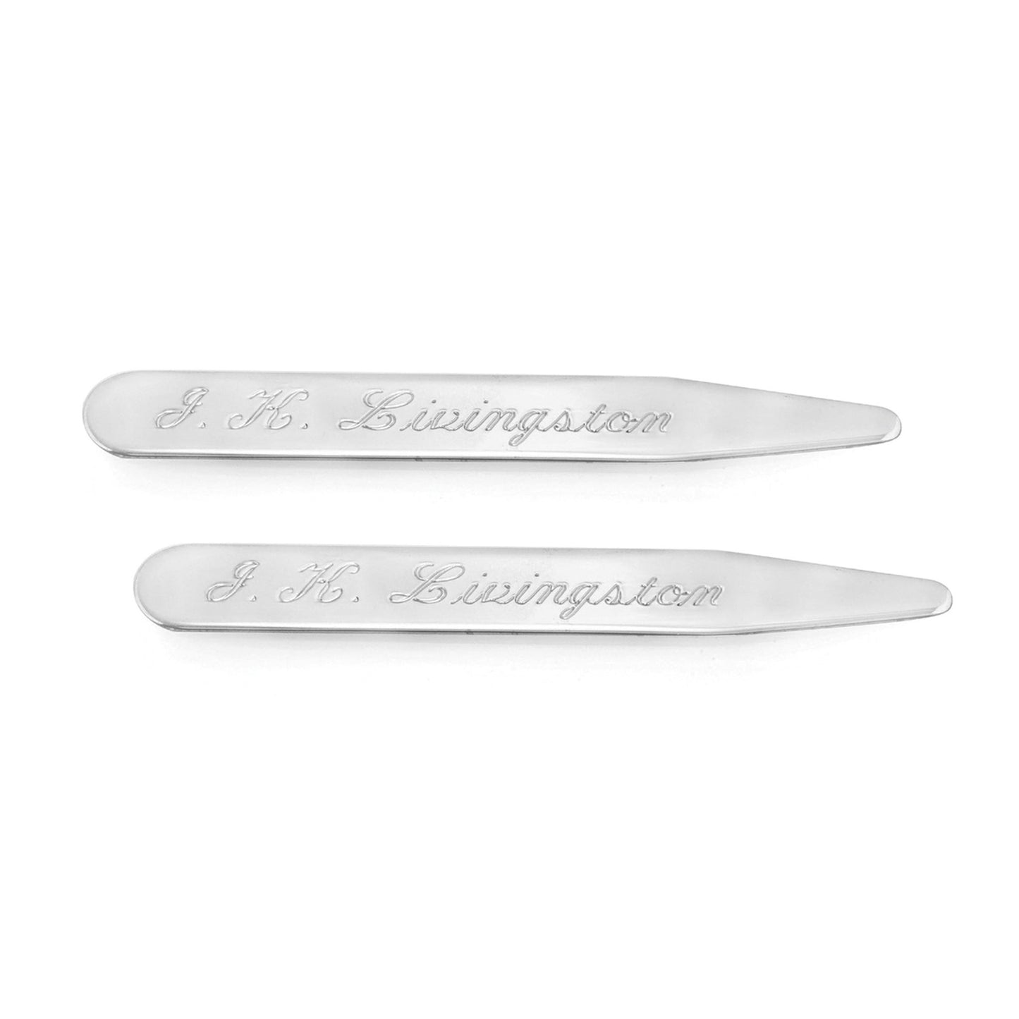 A sterling silver 2.5" collar stay displayed on a neutral white background.