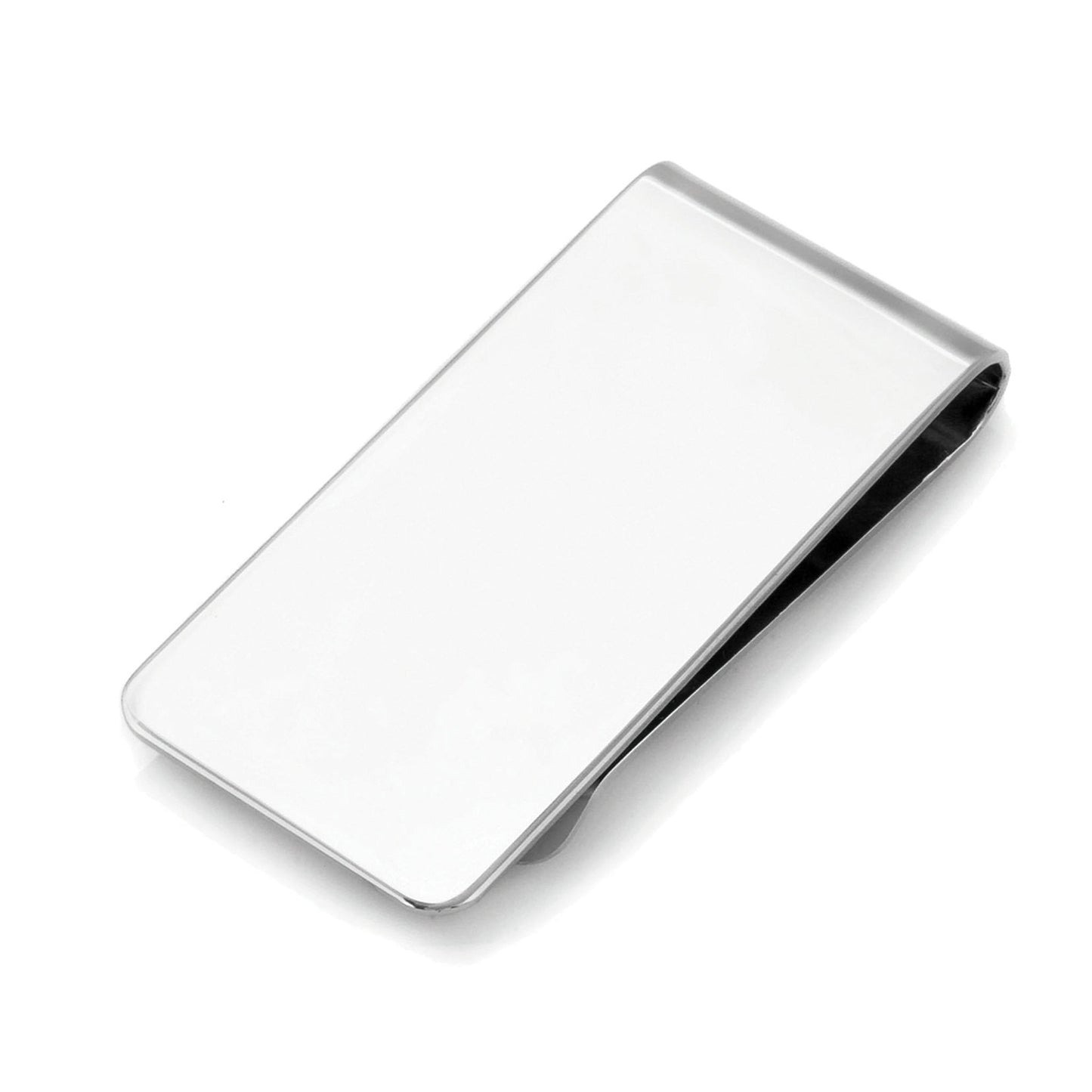 A 1" sterling silver polished brite money clip displayed on a neutral white background.