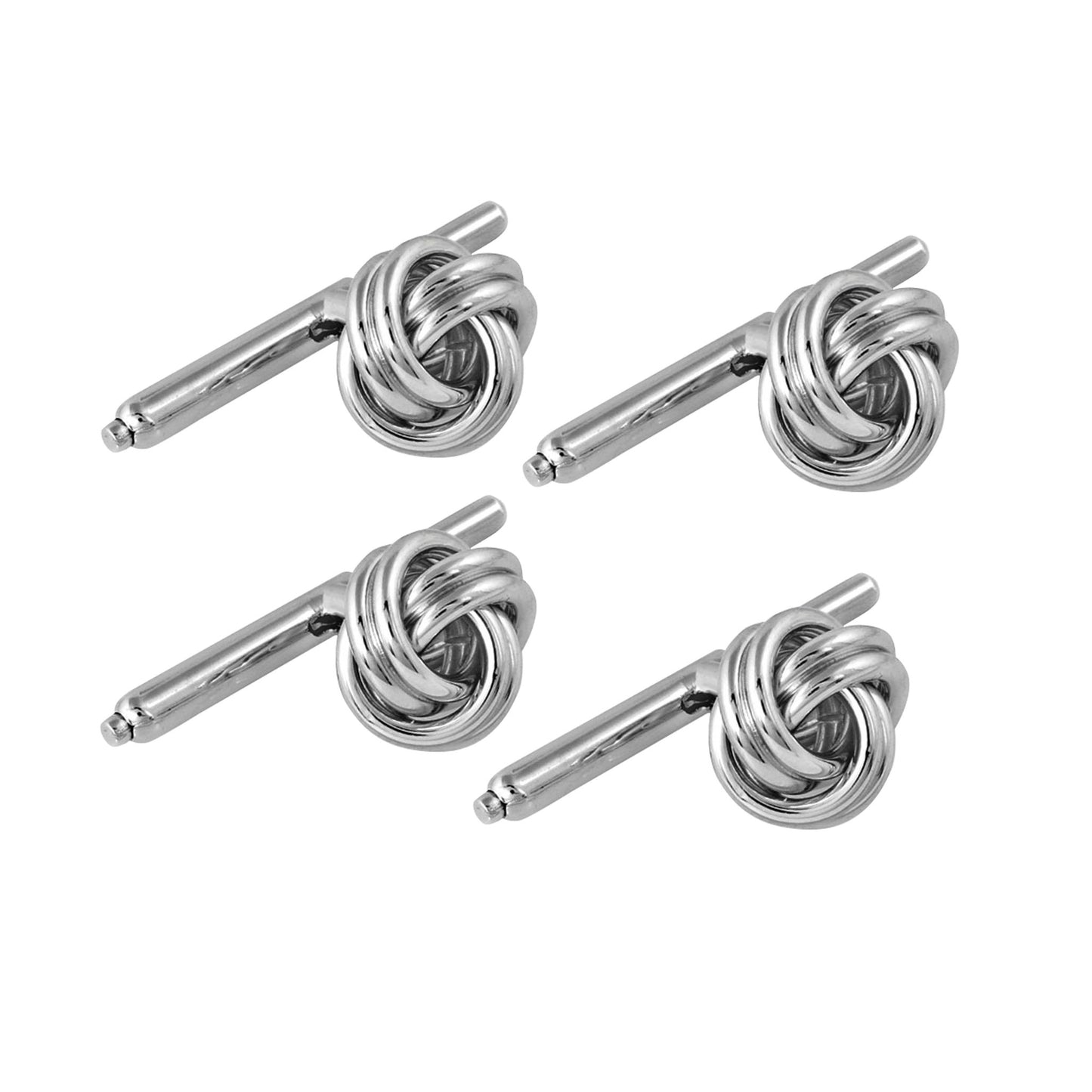 A 4-pc sterling silver love knots stud set displayed on a neutral white background.