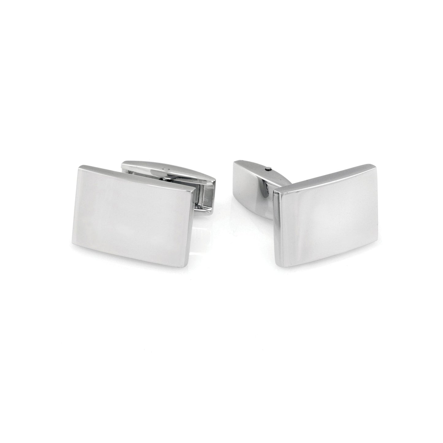 A stainless steel plain polished cufflinks displayed on a neutral white background.