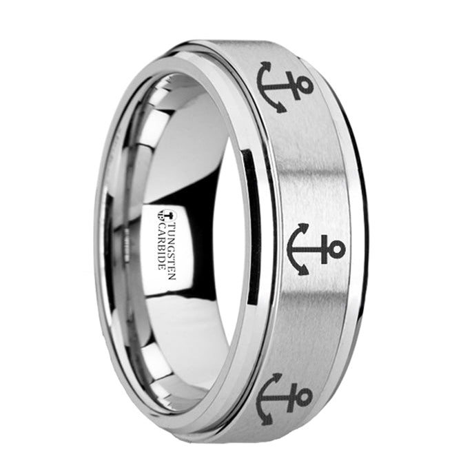 Anchor Engraved Spinner Tungsten Wedding Band