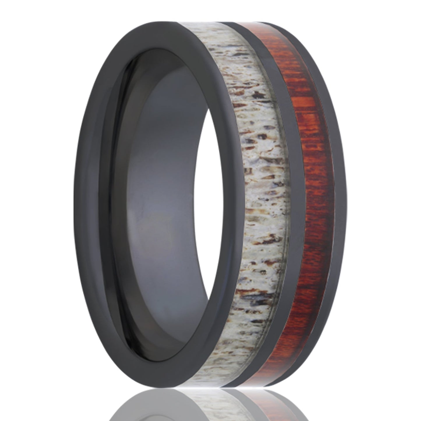 Antler & Blood Wood Inlaid Ceramic Wedding Band