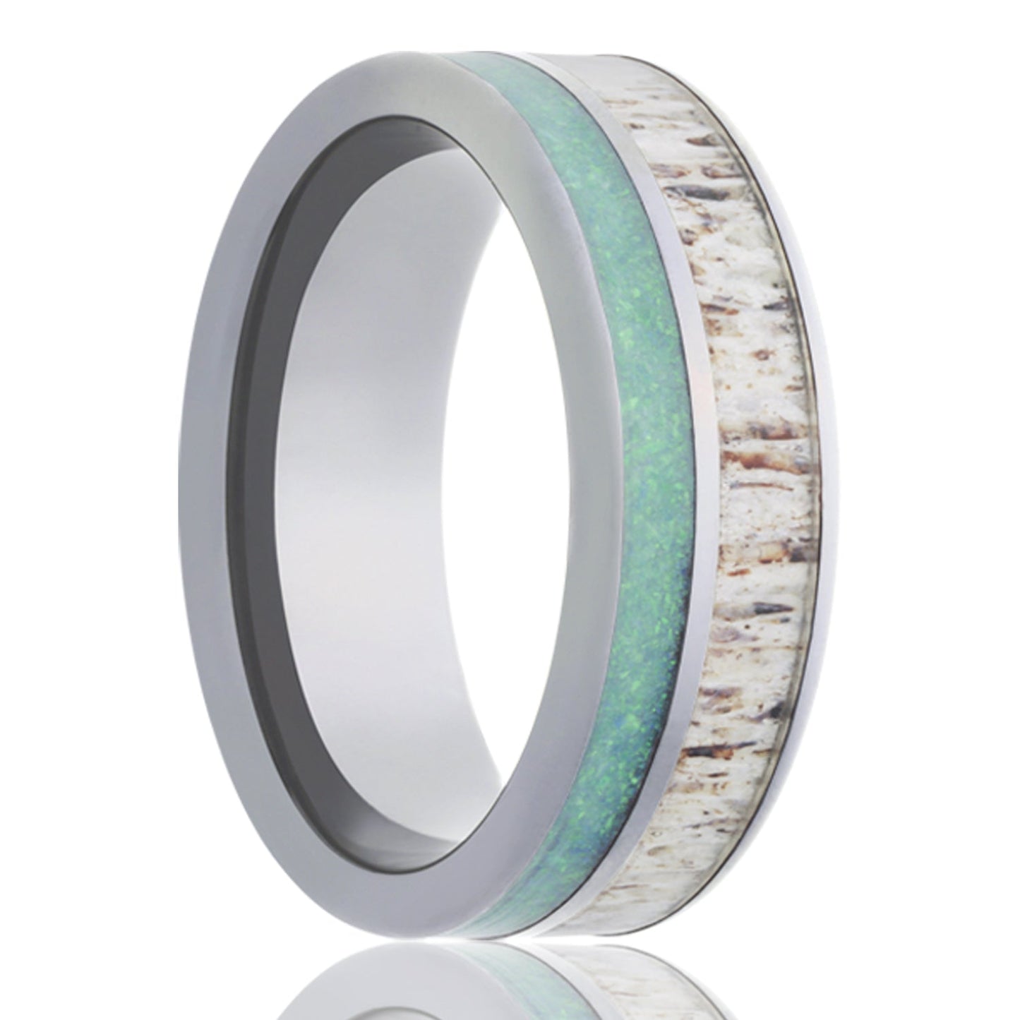 Antler & Opal Inlay Tungsten Wedding Band