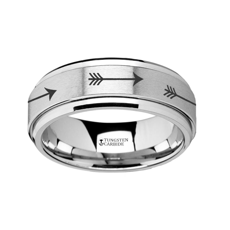 Arrow Engraved Spinner Tungsten Wedding Band