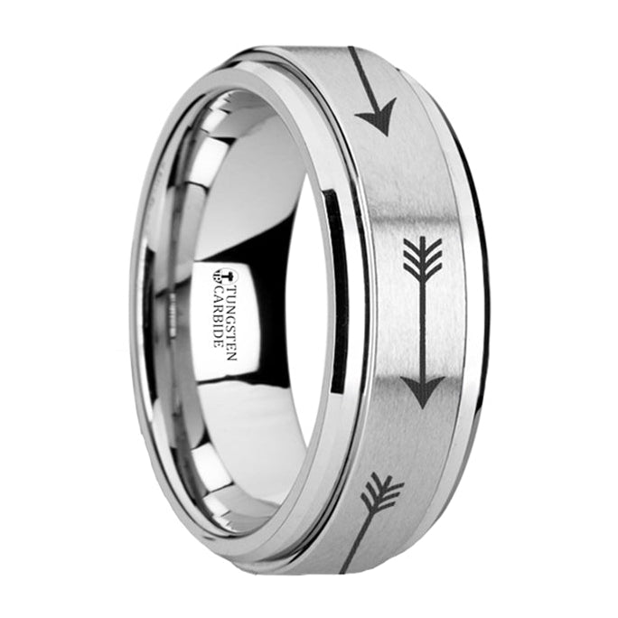 Arrow Engraved Spinner Tungsten Wedding Band