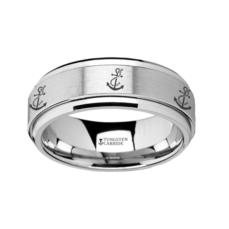 Artistic Anchor Engraved Spinner Tungsten Wedding Band