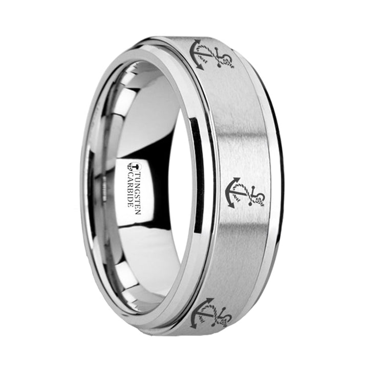 Artistic Anchor Engraved Spinner Tungsten Wedding Band