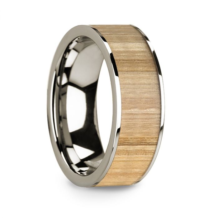 Ash Wood Inlay 14k White Gold Men's Wedding Band