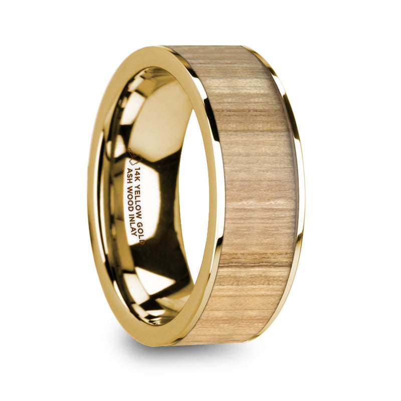 Ash Wood Inlay 14k Yellow Gold Men's Wedding Band