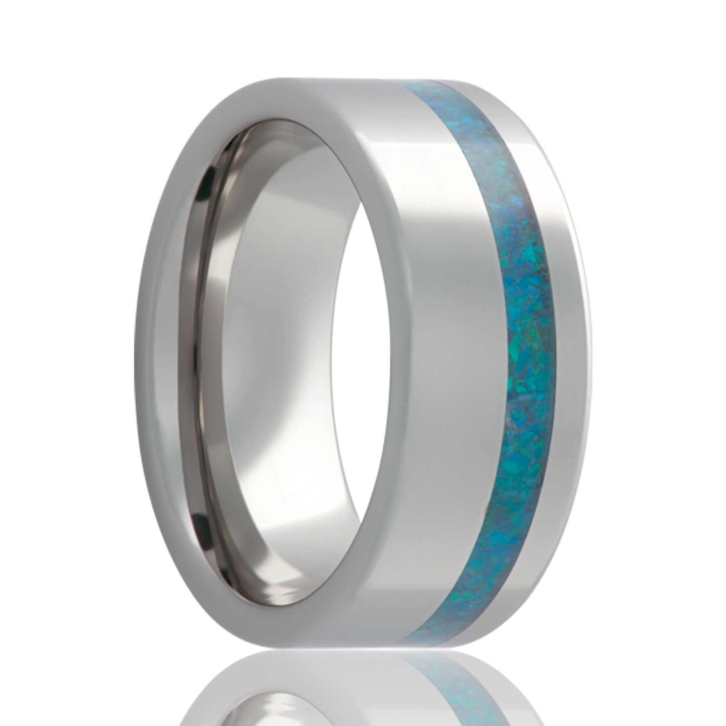 Asymmetrical Blue Opal Inlay Tungsten Wedding Band