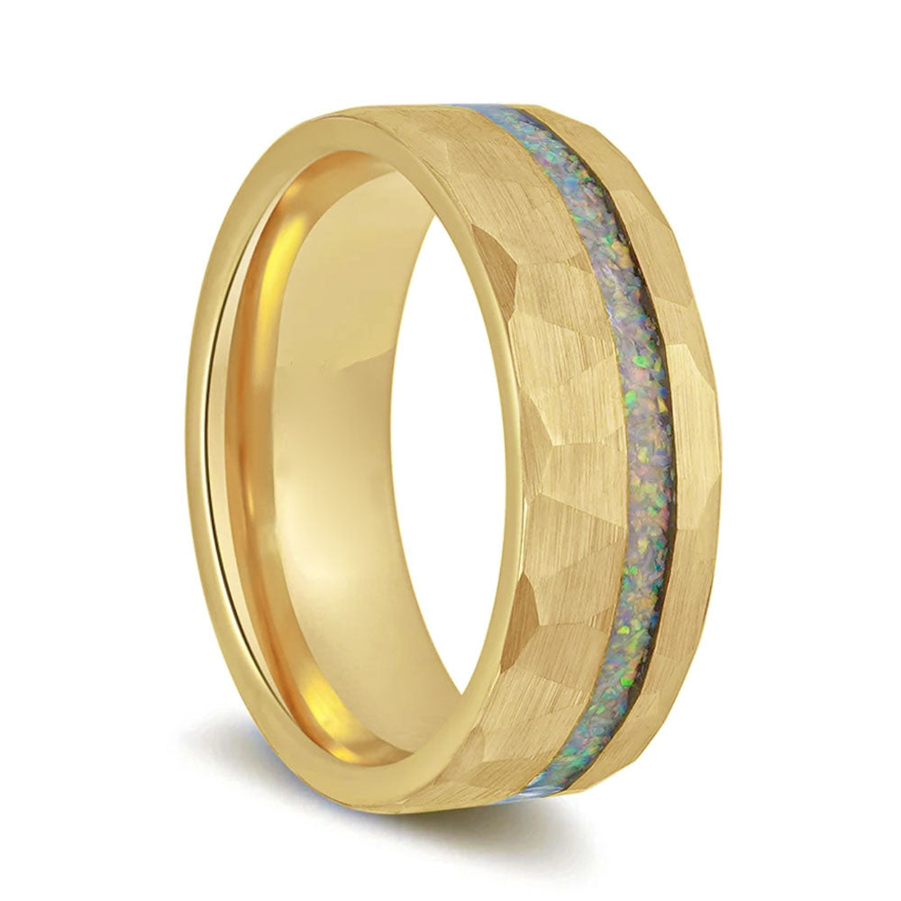 Asymmetrical Galaxy Inlay Gold Tungsten Women's Wedding Band