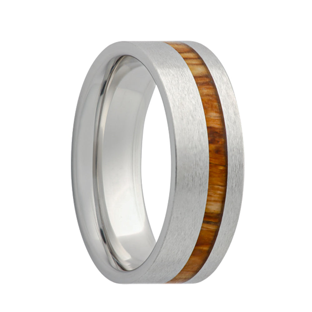 Asymmetrical Koa Wood Inlay Satin Finish Cobalt Wedding Band