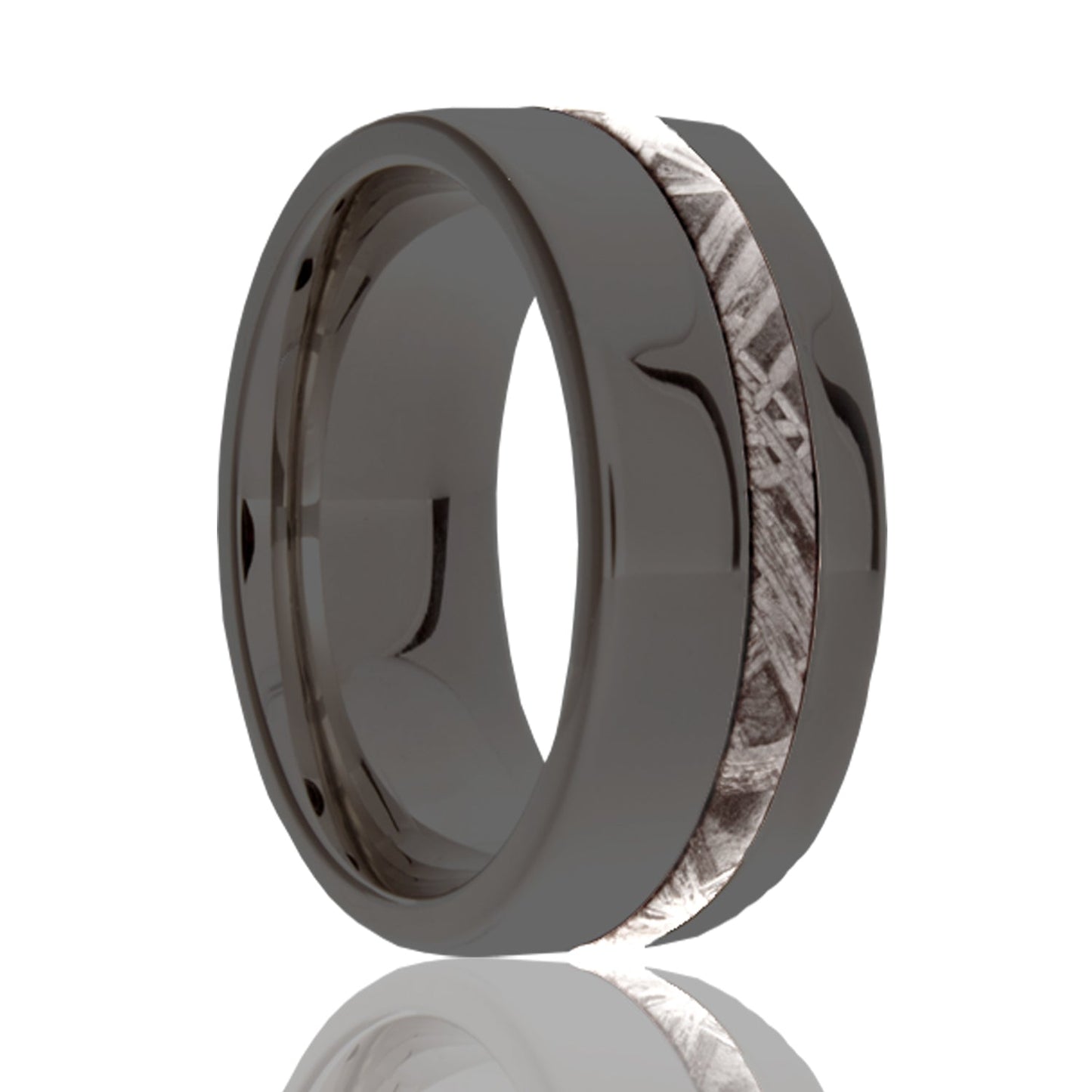Asymmetrical Meteorite Inlay Zirconium Wedding Band
