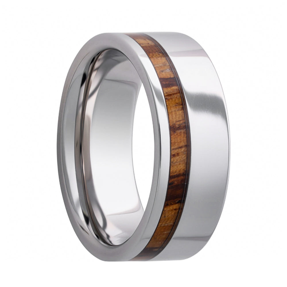 Asymmetrical Zebra Wood Inlay Cobalt Wedding Band