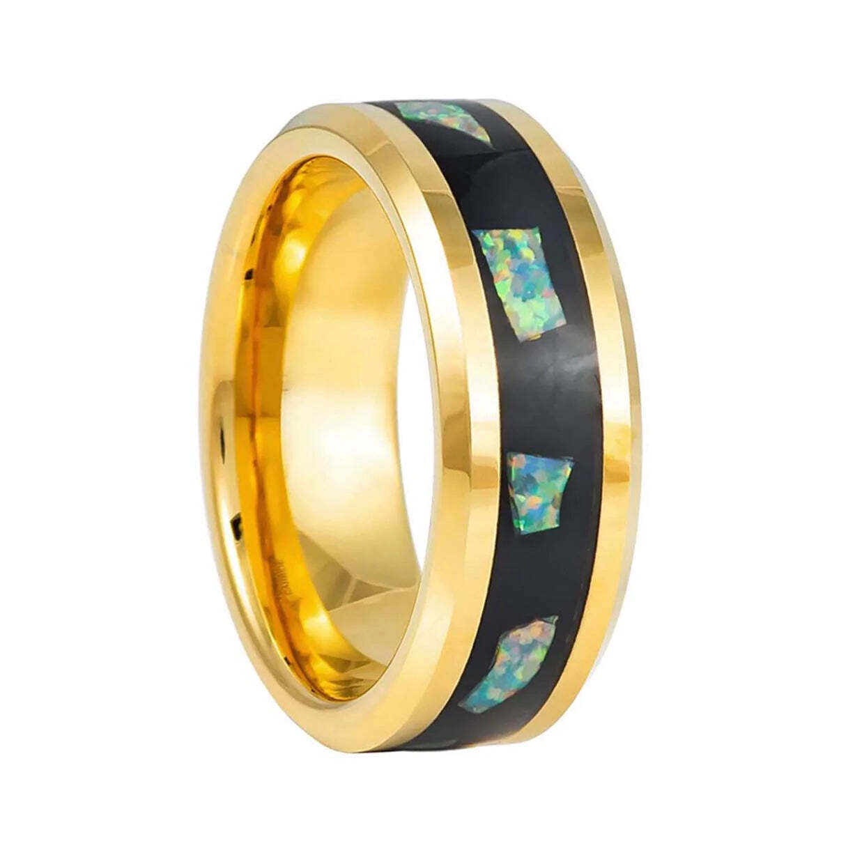 Opal Inlay Gold Tungsten Men's Wedding Band
