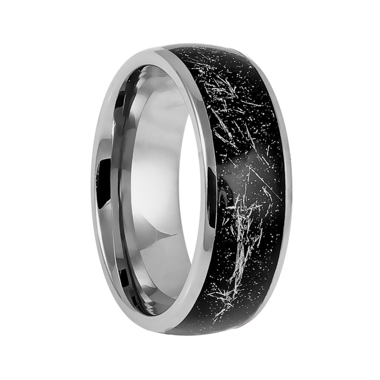 Black Carbon Fiber & Imitation Meteorite Inlay Tungsten Men's Wedding Band