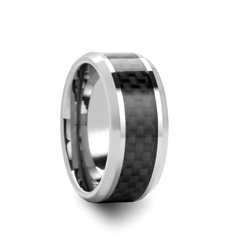 Black Carbon Fiber Inlaid Tungsten Couple's Matching Wedding Band Set