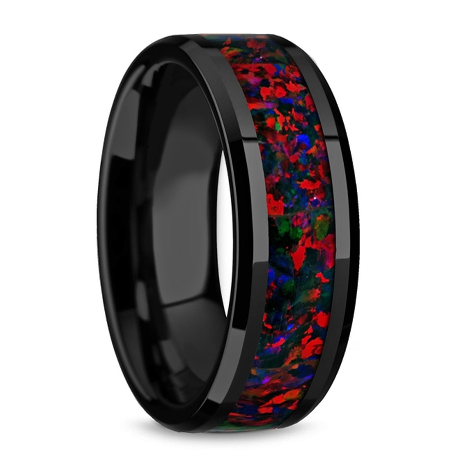 Black Ceramic Men's Wedding Band with Black Opal Inlay | Vansweden Jewelers Black Ceramic Men's Wedding Band with Black Opal Inlay | Vansweden Jewelers